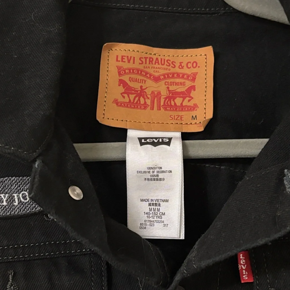 Levi's Kids Black Denim Trucker Jacket with Patch Accents